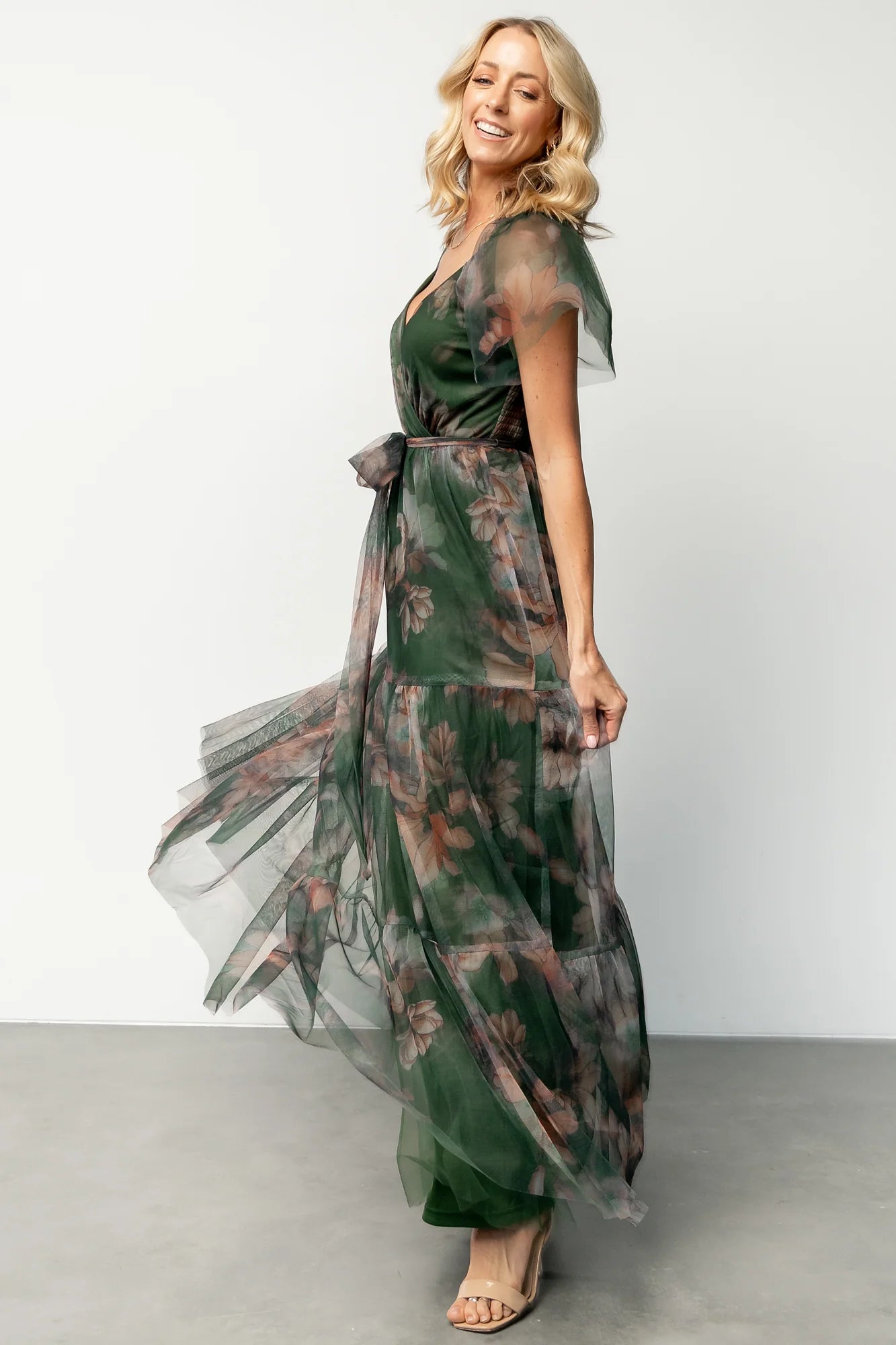 Nicola Tulle Maxi Dress | Deep Green Floral