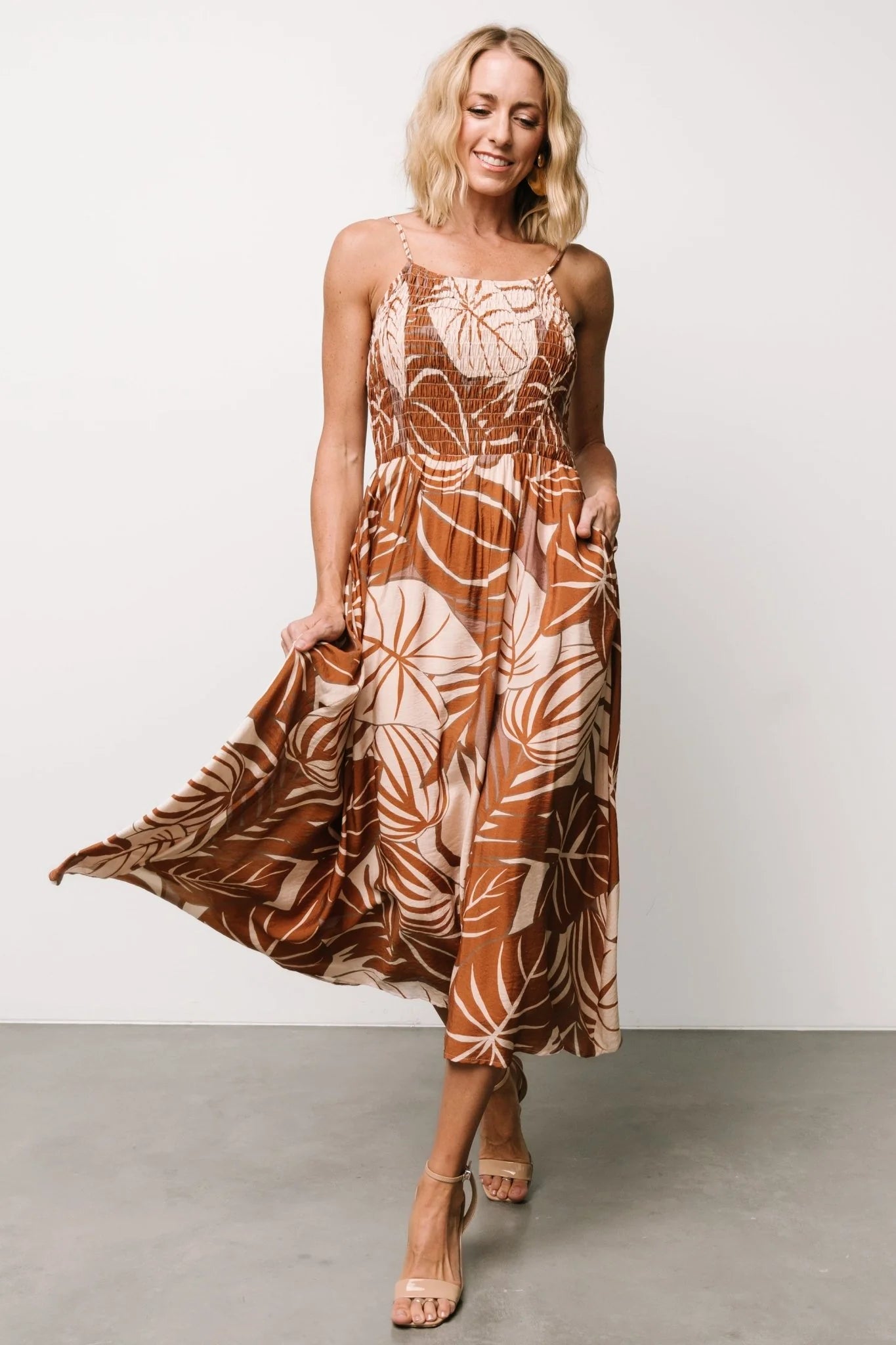 McKinley Smocked Dress | Cream + Camel Multi