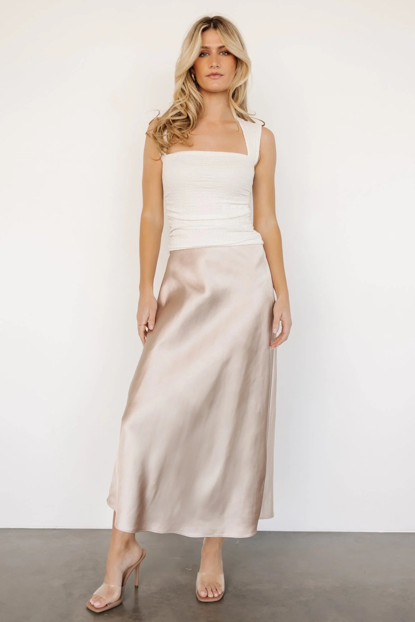 Celeste Satin Midi Skirt | Champagne