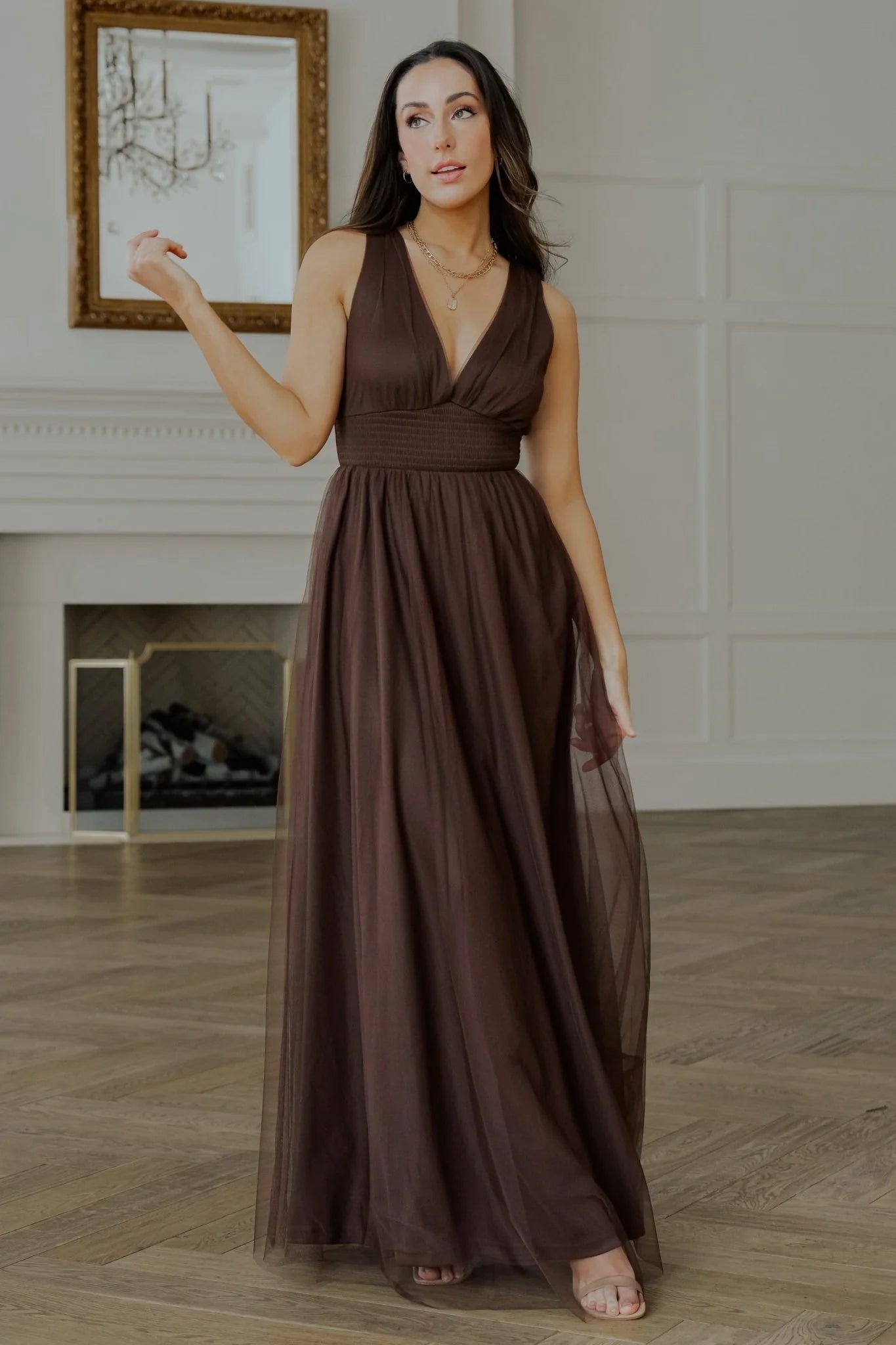 Kamila Tulle Maxi Dress | Espresso