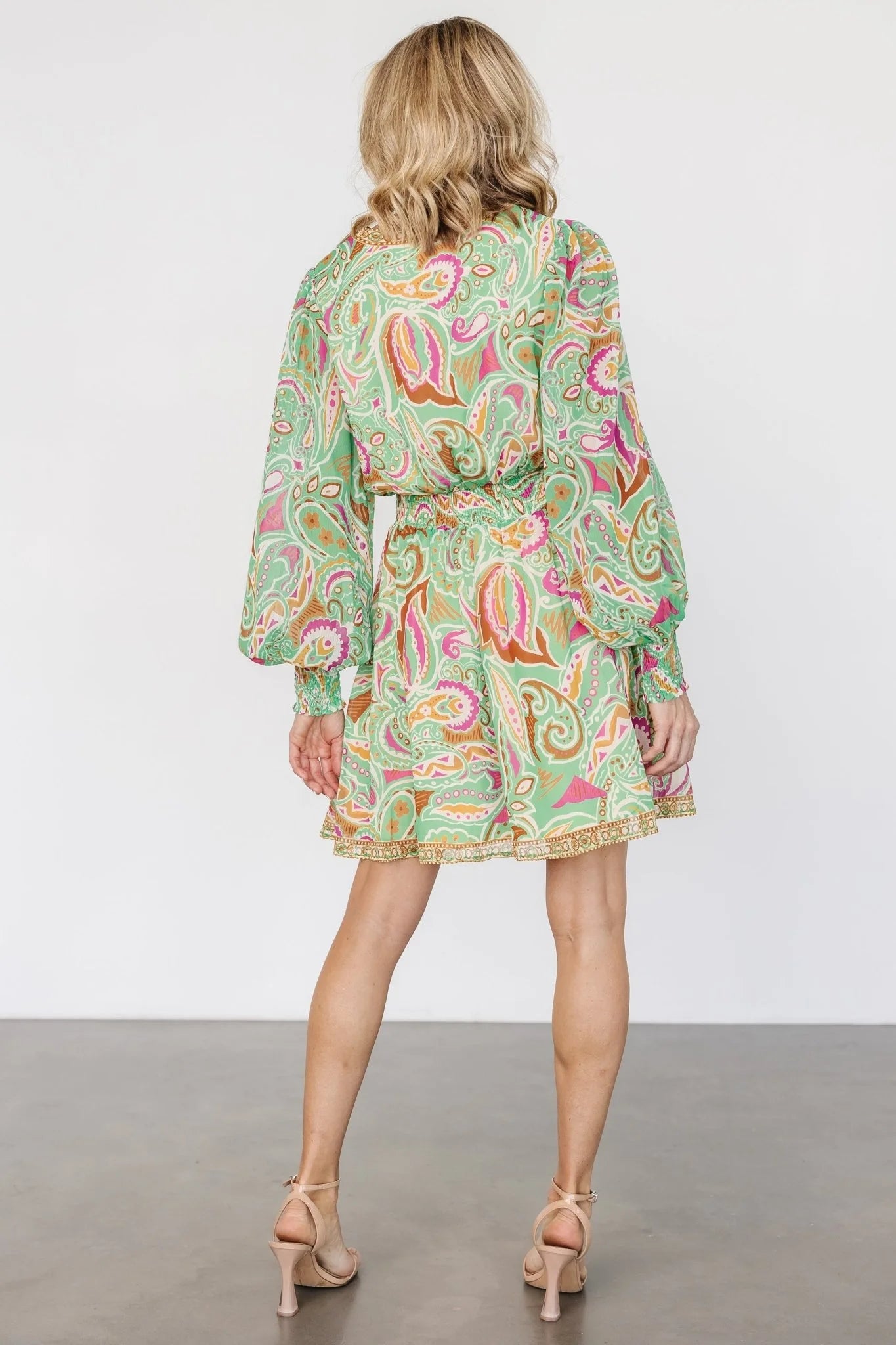 Vesta Short Dress | Green Print