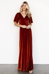 Meghan Velvet Wrap Maxi Dress | Rust