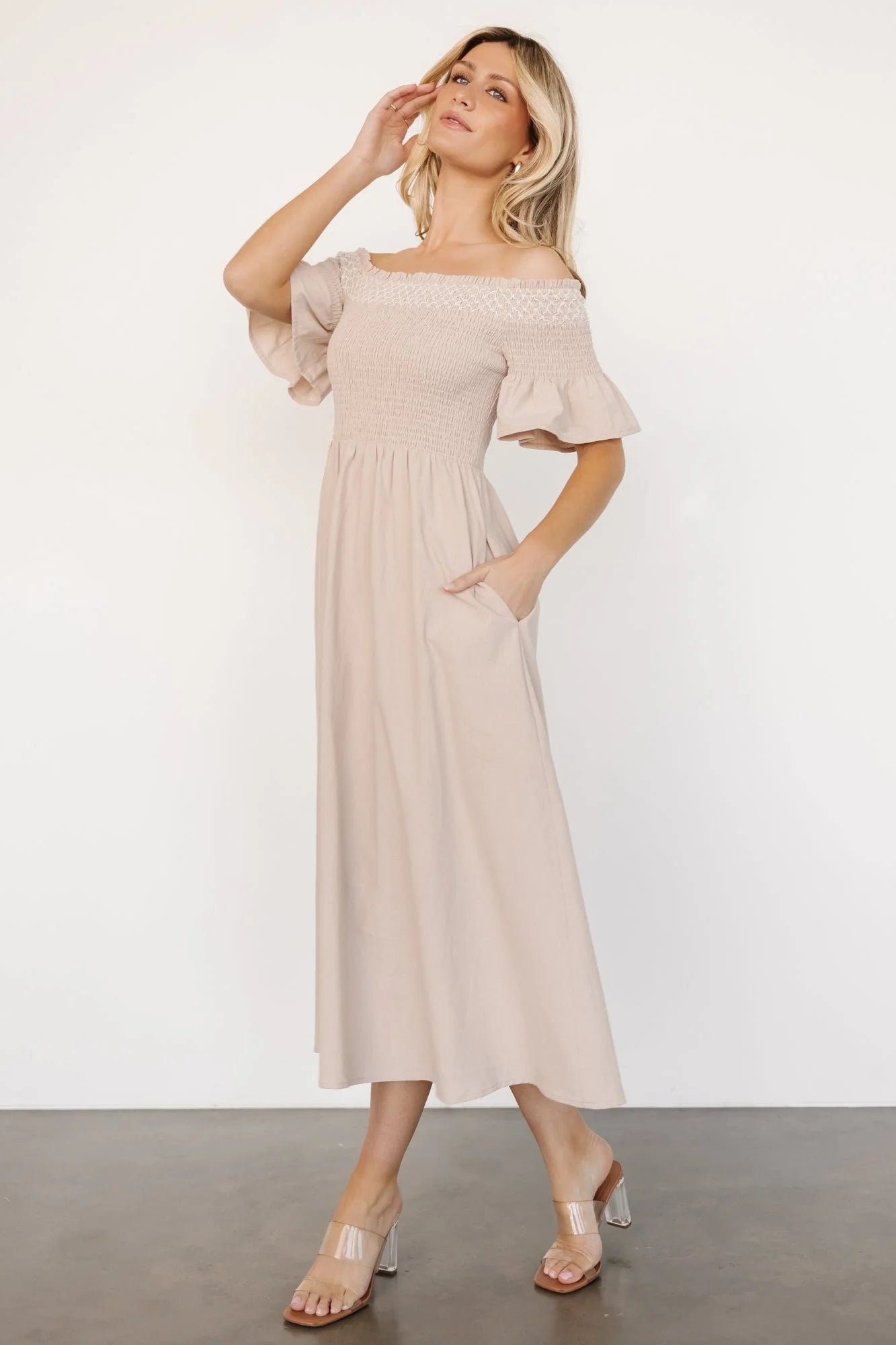 Jodi Off Shoulder Dress | Natural