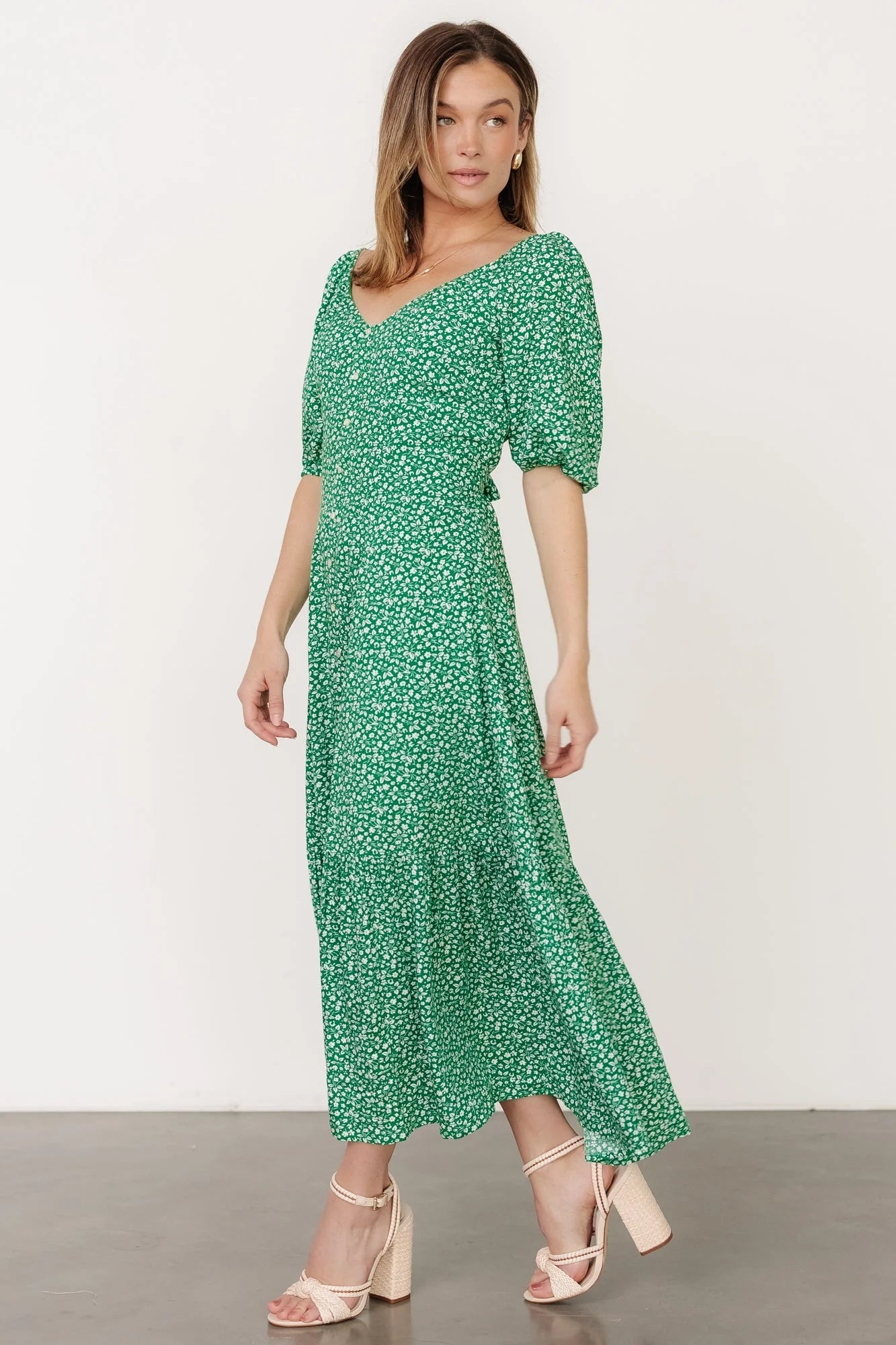 Elisabeth Button Dress | Green Floral