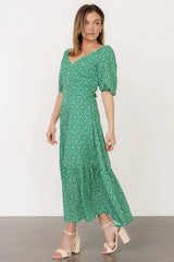 Elisabeth Button Dress | Green Floral