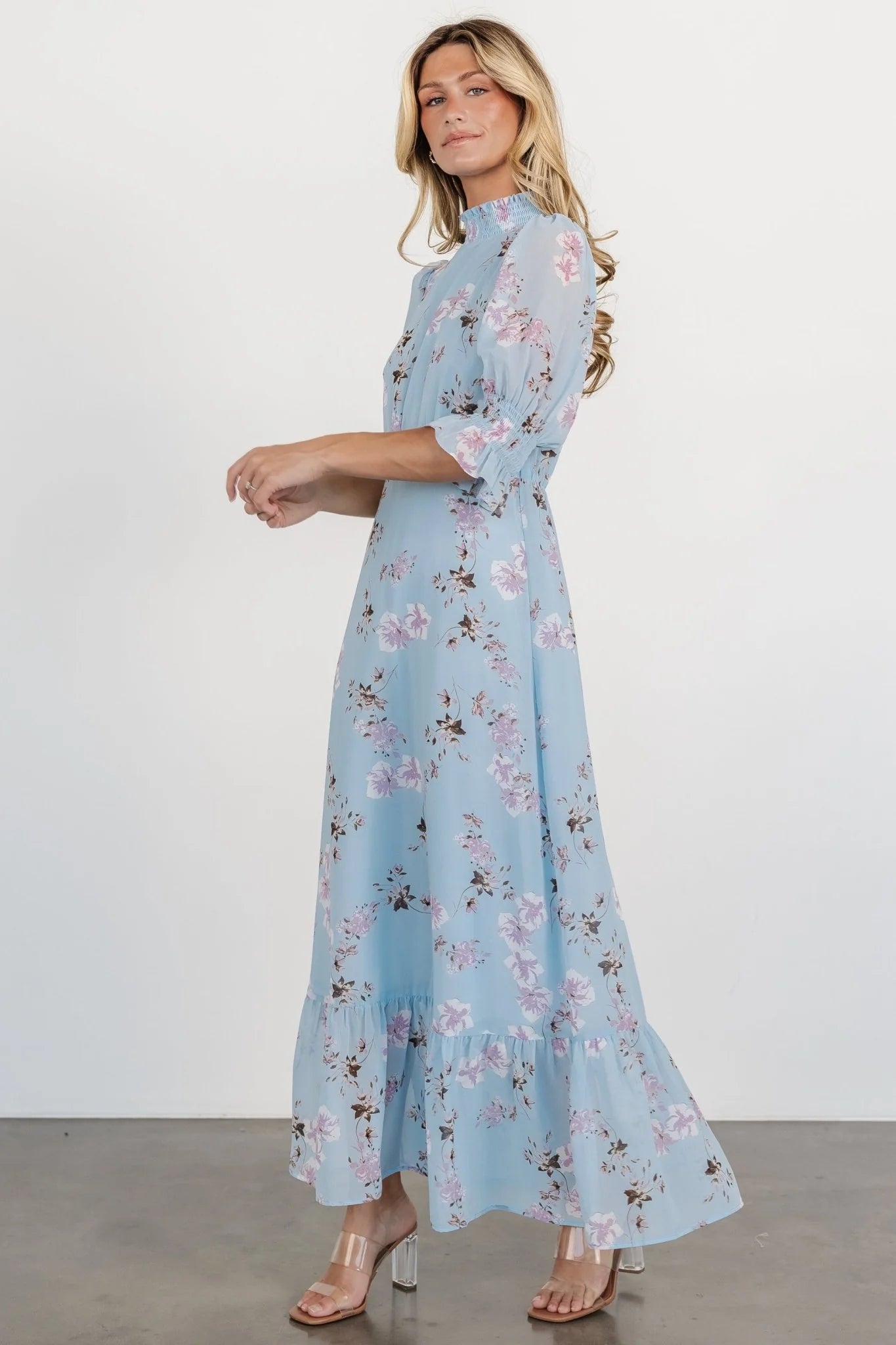 Marie Mock Neck Maxi Dress | Sky Blue Floral