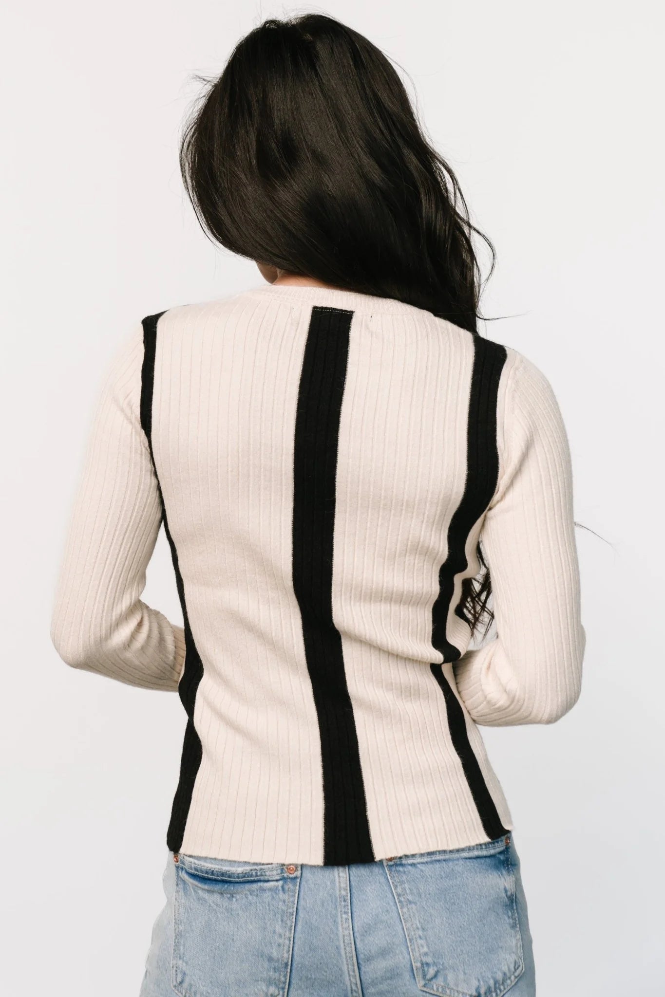 Jolene Ribbed Sweater Top | Natural + Black Stripe