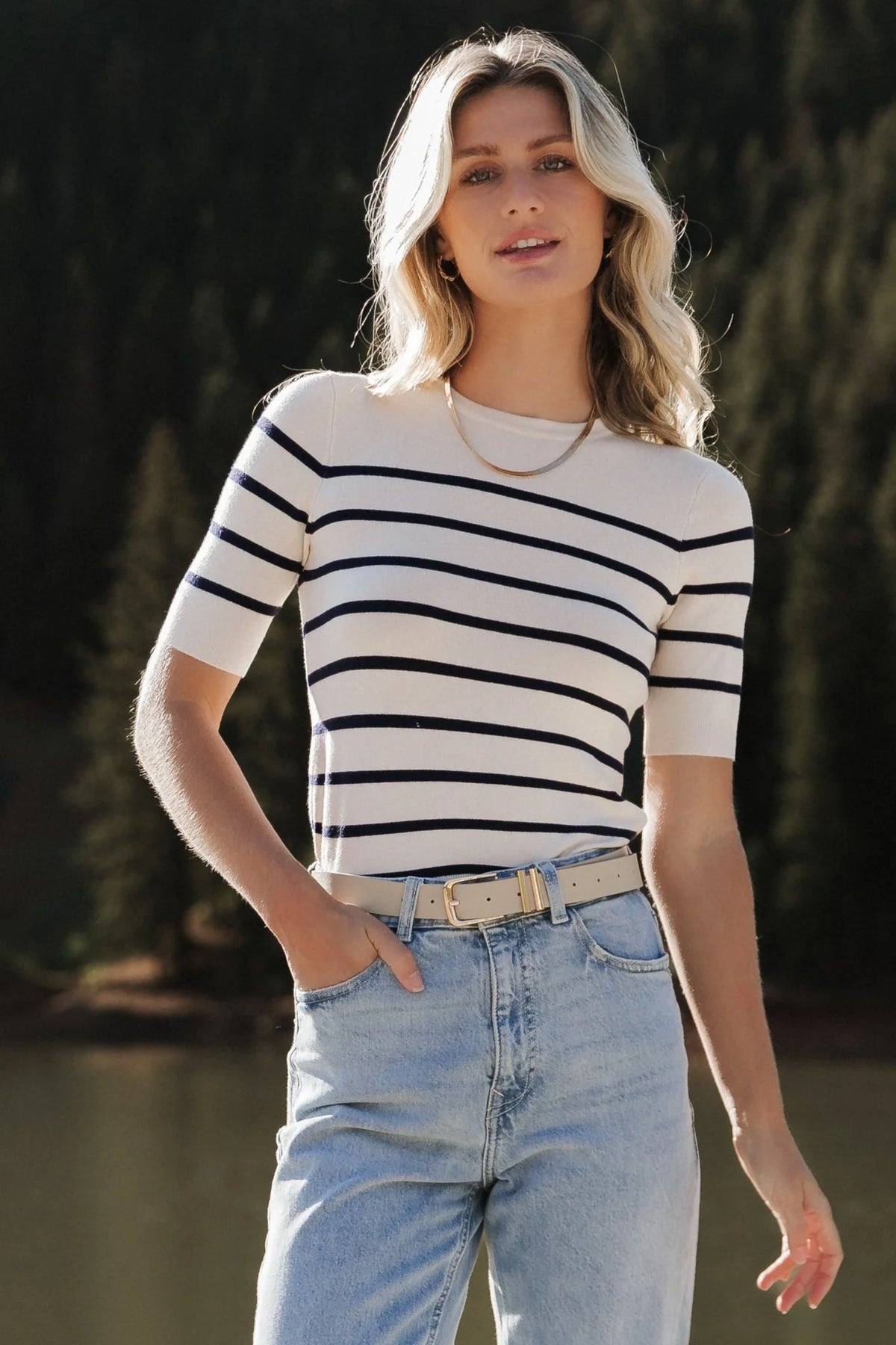 Alyson Knit Top | Ivory + Navy