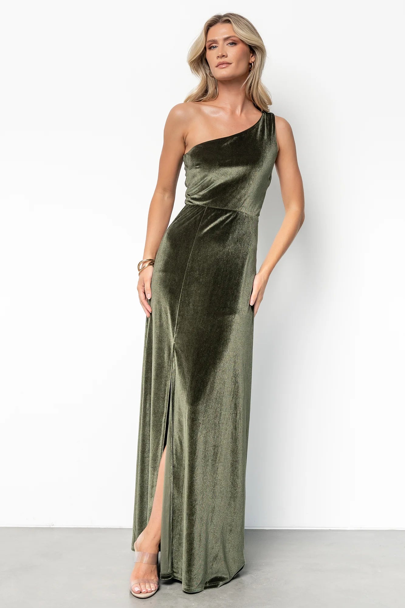Tatiana Velvet One Shoulder Maxi Dress | Olive