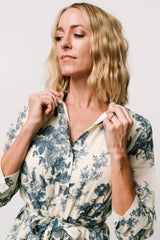 Eunice Button Midi Dress | Ivory + Blue Floral