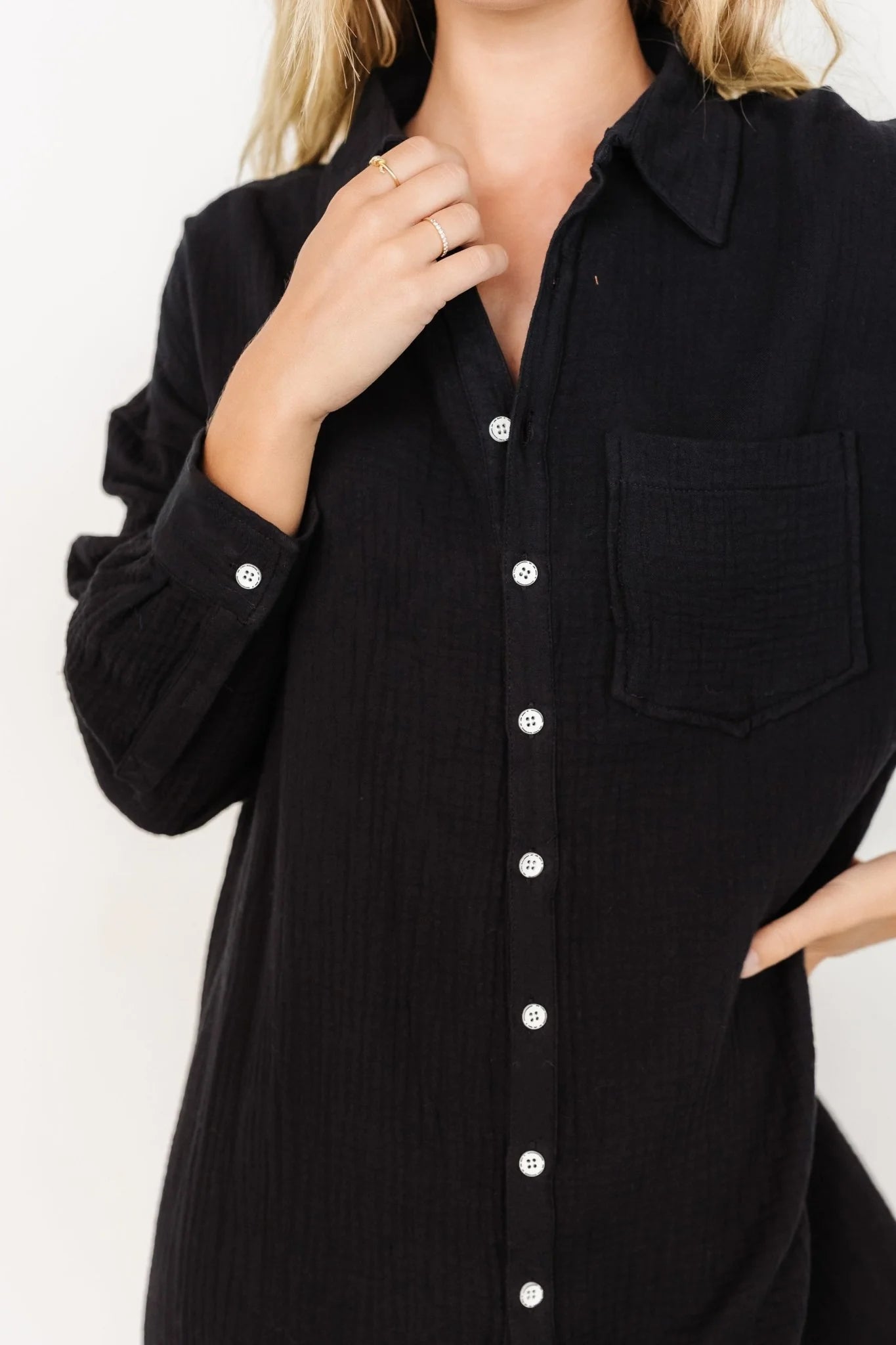Andres Button Shirt Dress | Black