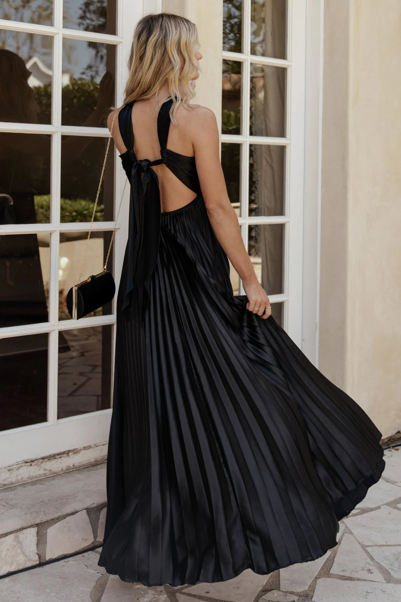 Sandra Pleated Maxi Dress | Black