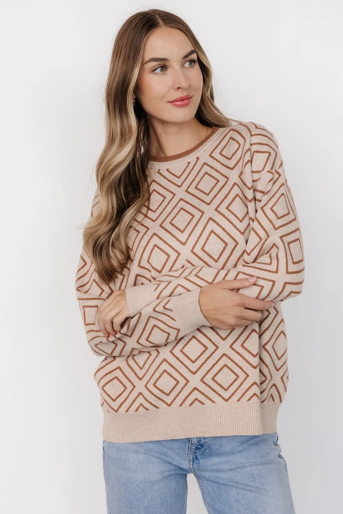 Asther Diamond Sweater | Oatmeal + Camel