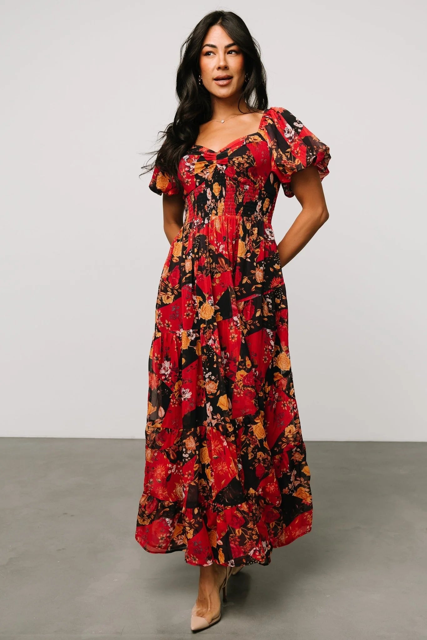 Suzy Maxi Dress | Black + Red Multi