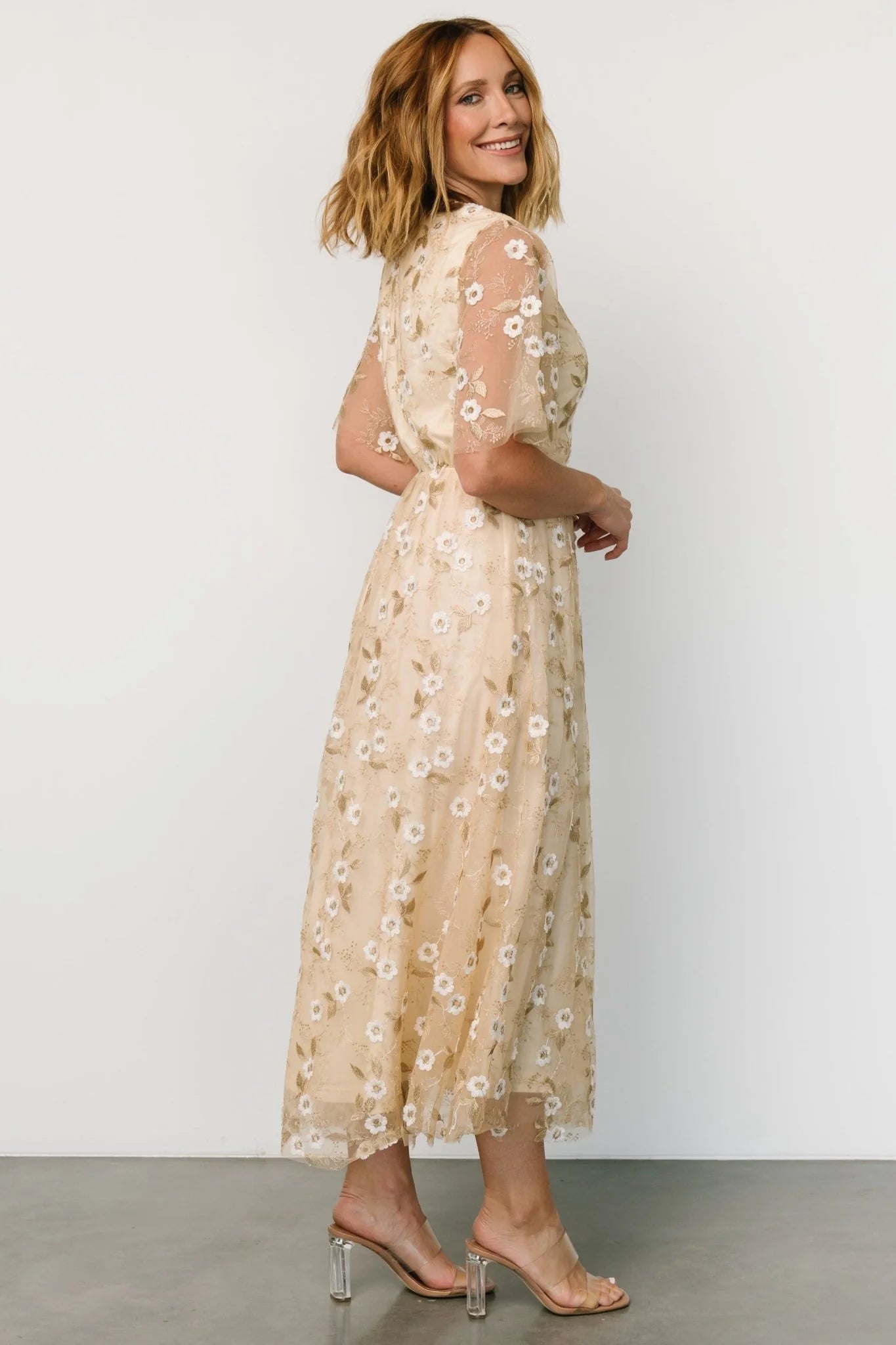 Arabella Embroidered Tulle Maxi Dress | Gold + White