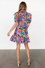 Kyrie Puff Sleeve Short Dress | White Multi