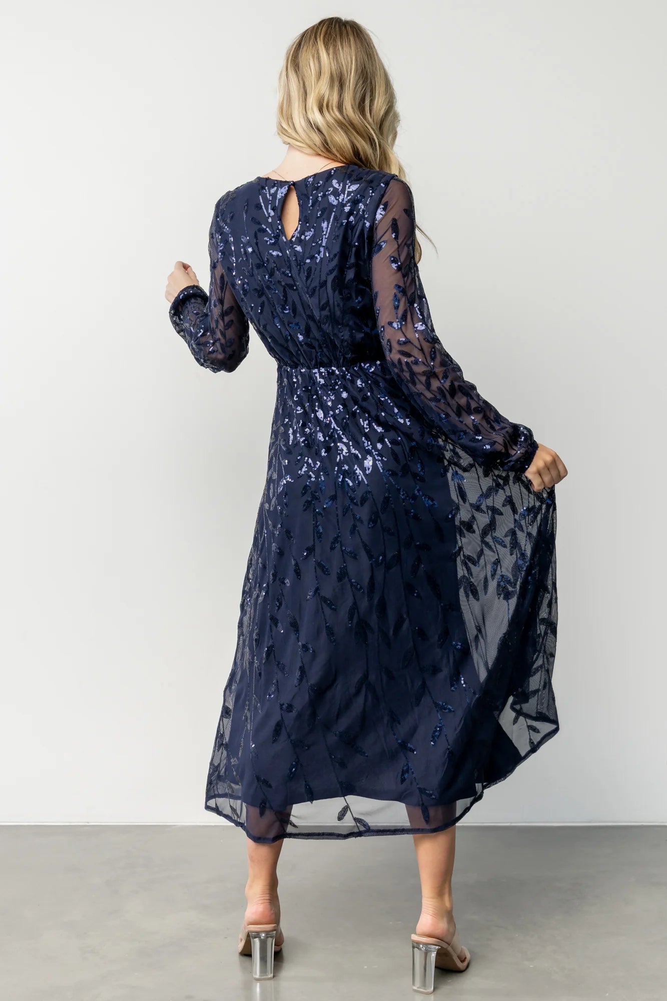Kalla Sequin Midi Dress | Navy