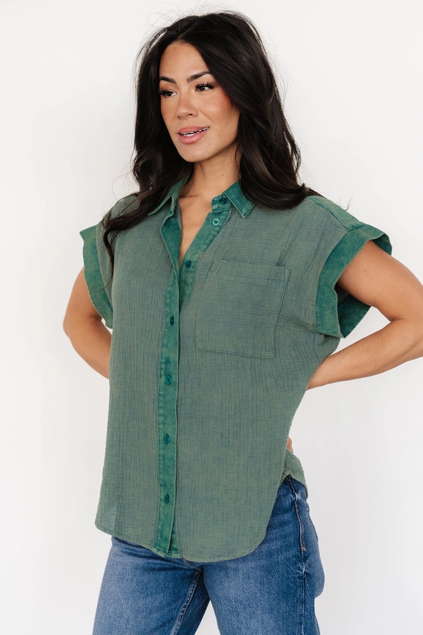 Jaye Button Top | Washed Green