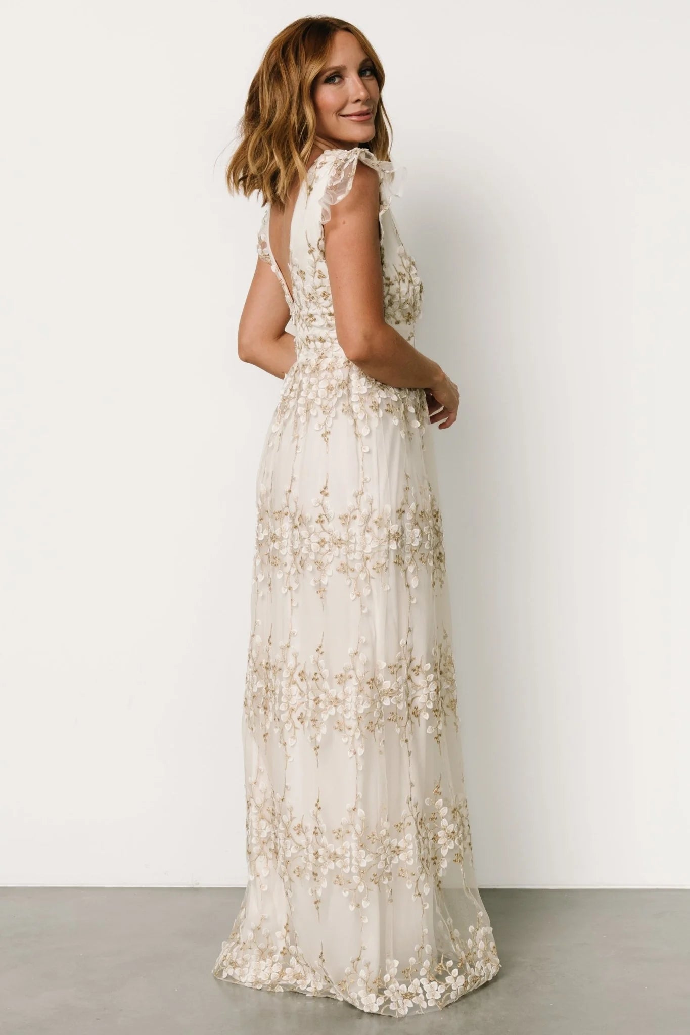 Eva Embroidered Maxi Dress | White + Gold
