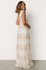 Eva Embroidered Maxi Dress | White + Gold