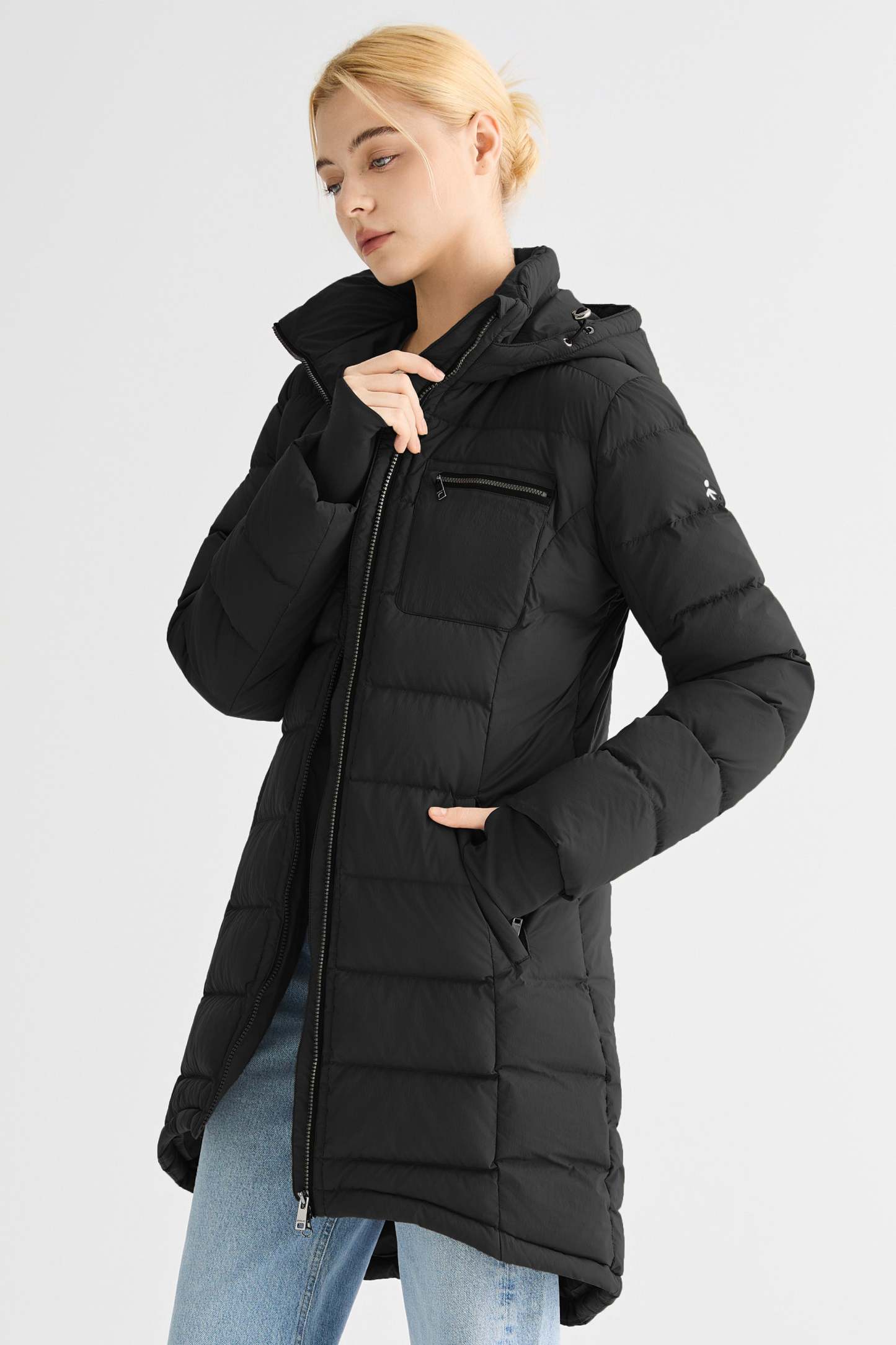 Slant Pocket Zip up Puffer Down Coat
