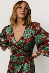 Lavinia Ruffle Maxi Dress | Rust + Green Floral