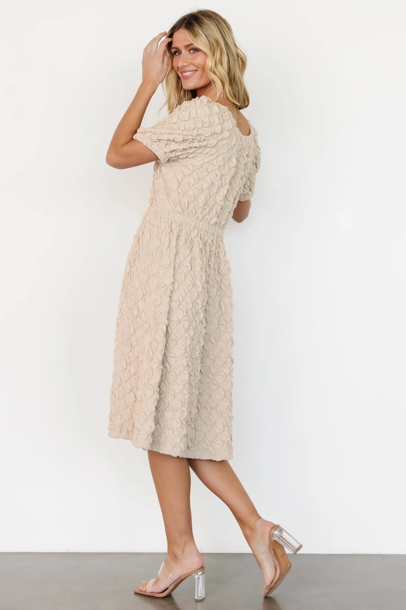 Keri Gathered Dress | Light Taupe