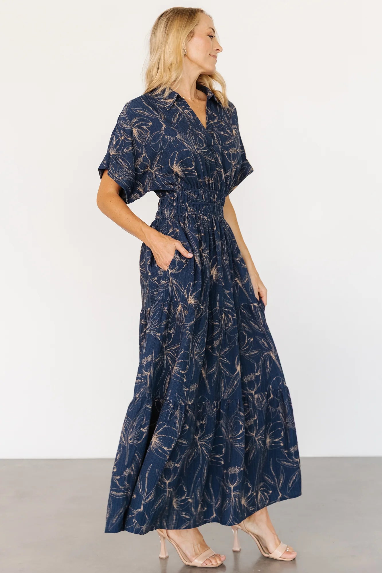 Hedda Tiered Maxi Dress | Deep Blue + Natural Floral