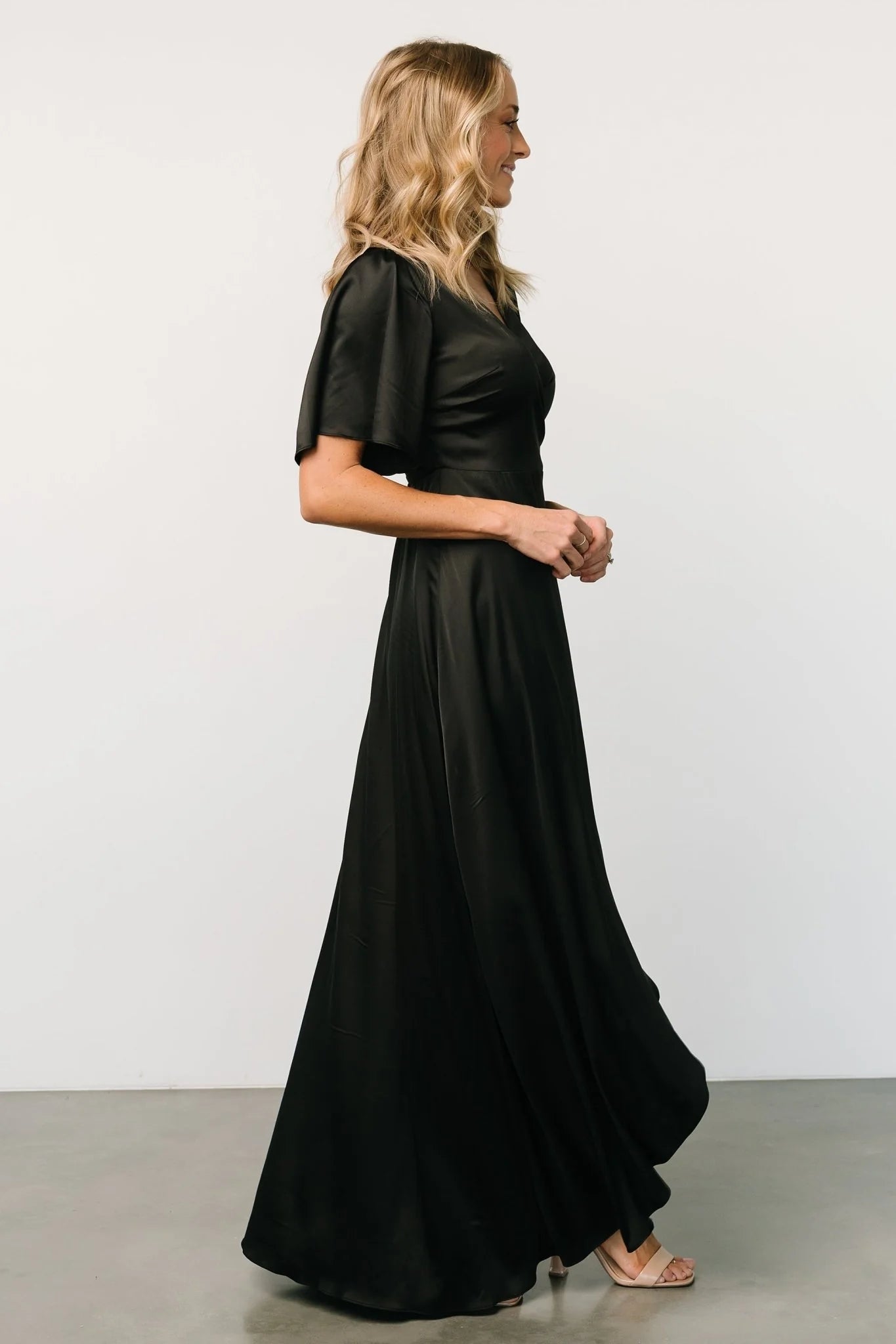 Vara Satin Maxi Wrap Dress | Black