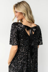 Asta Sequin Shift Dress | Black