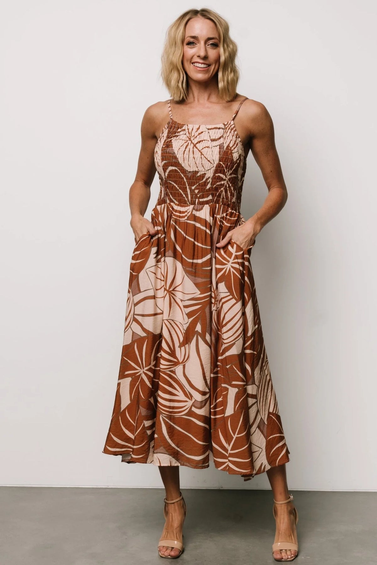 McKinley Smocked Dress | Cream + Camel Multi