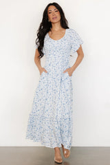 Joanie Smocked Dress | White + Blue Floral