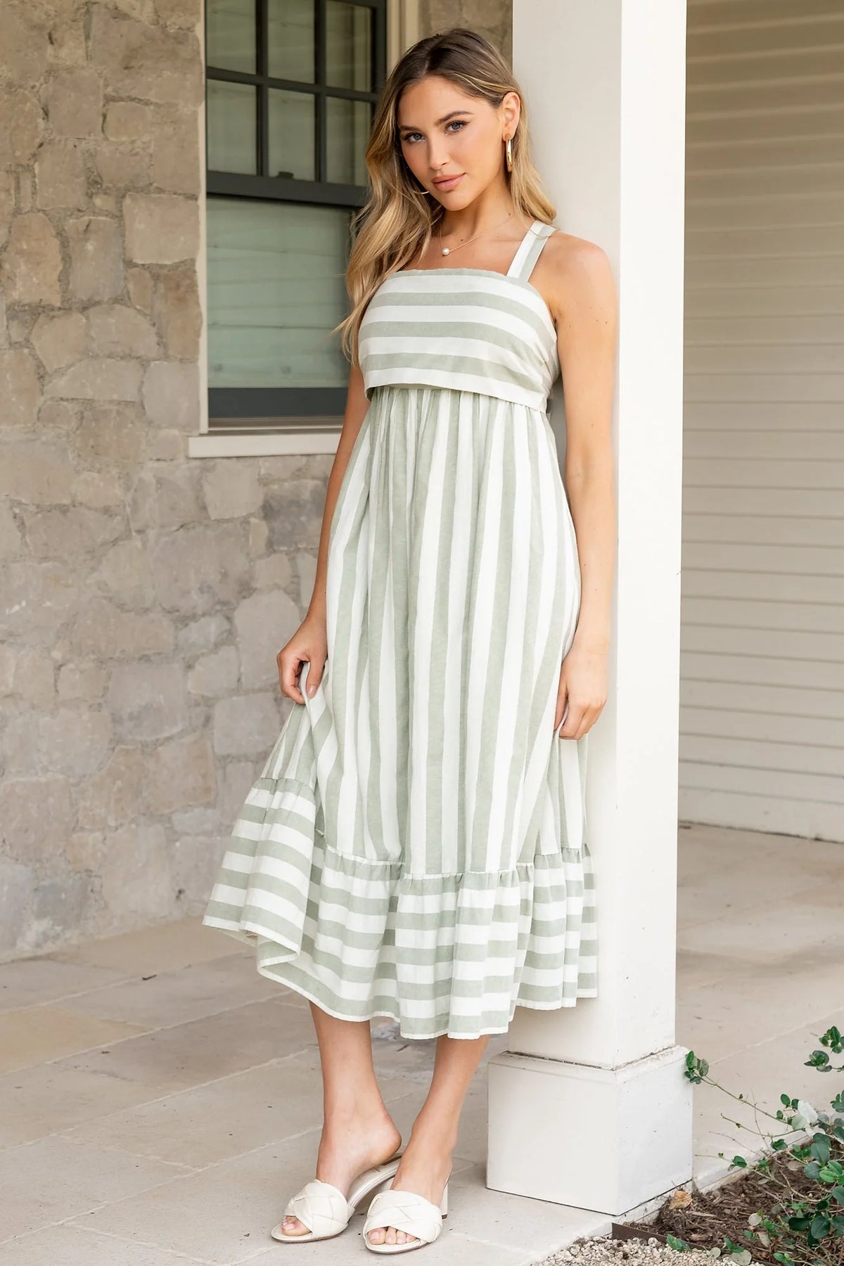 Soren Tie Back Dress | Sage Stripe