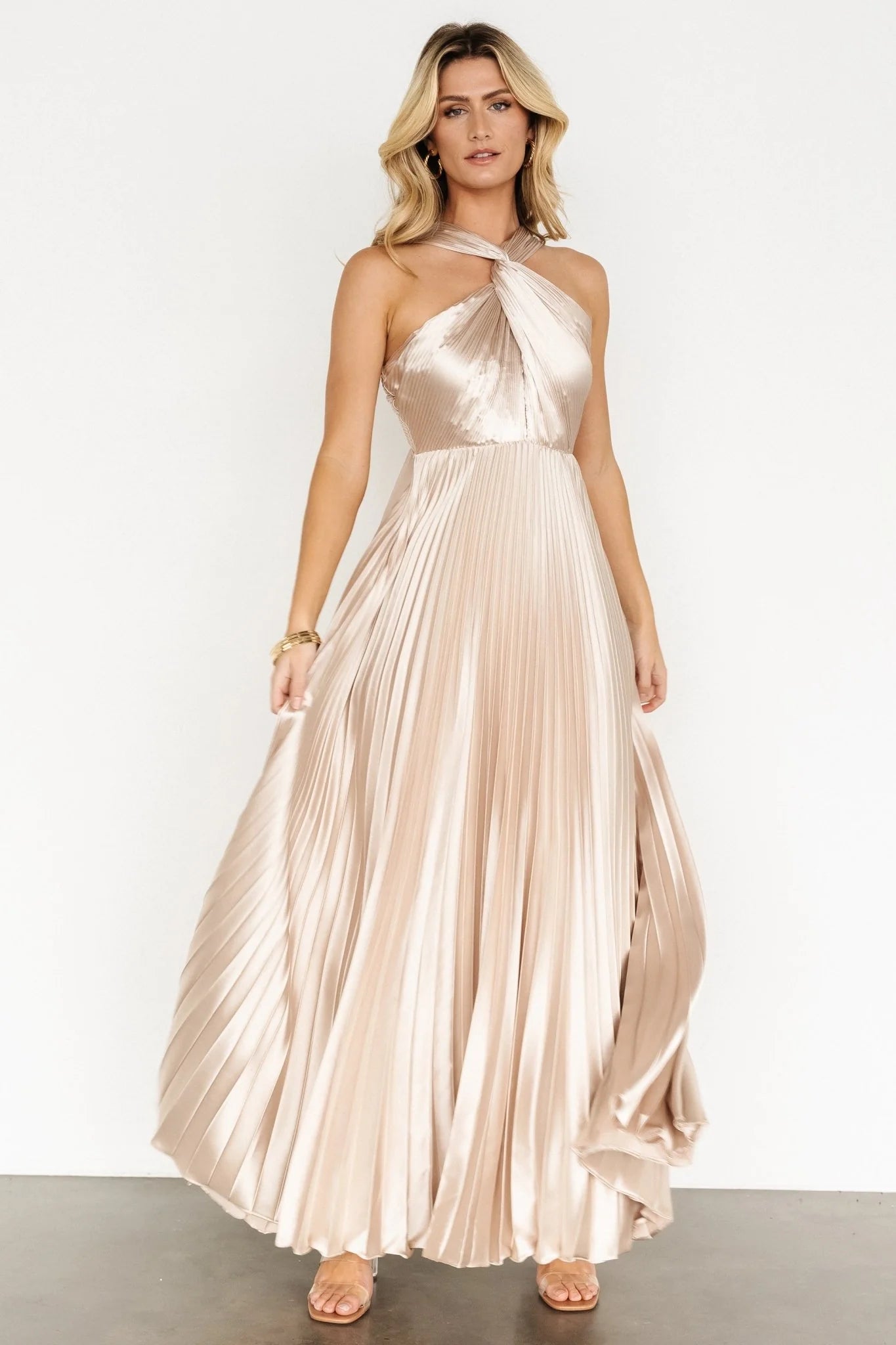 Sandra Pleated Maxi Dress | Champagne