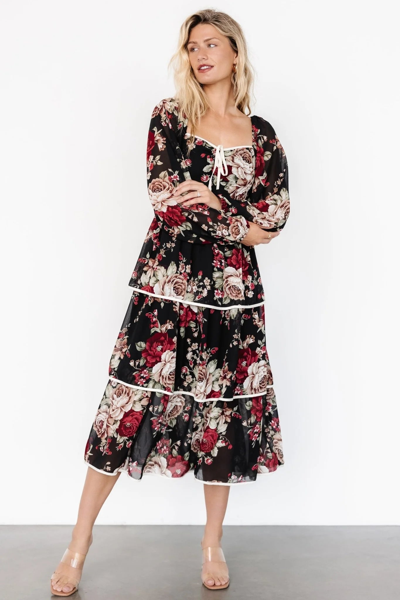 Viviana Tiered Dress | Black Floral