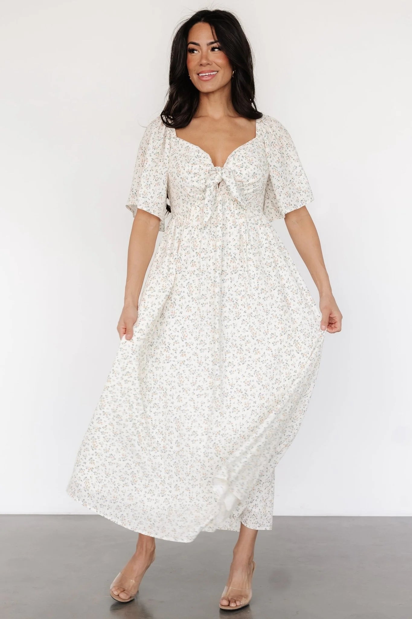 Carah Tie Dress | Off White + Gold Floral