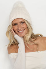 Malery Velvet Cable Knit Beanie | Ivory