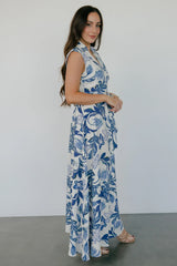 Almeria Maxi Dress | Ivory + Blue Floral