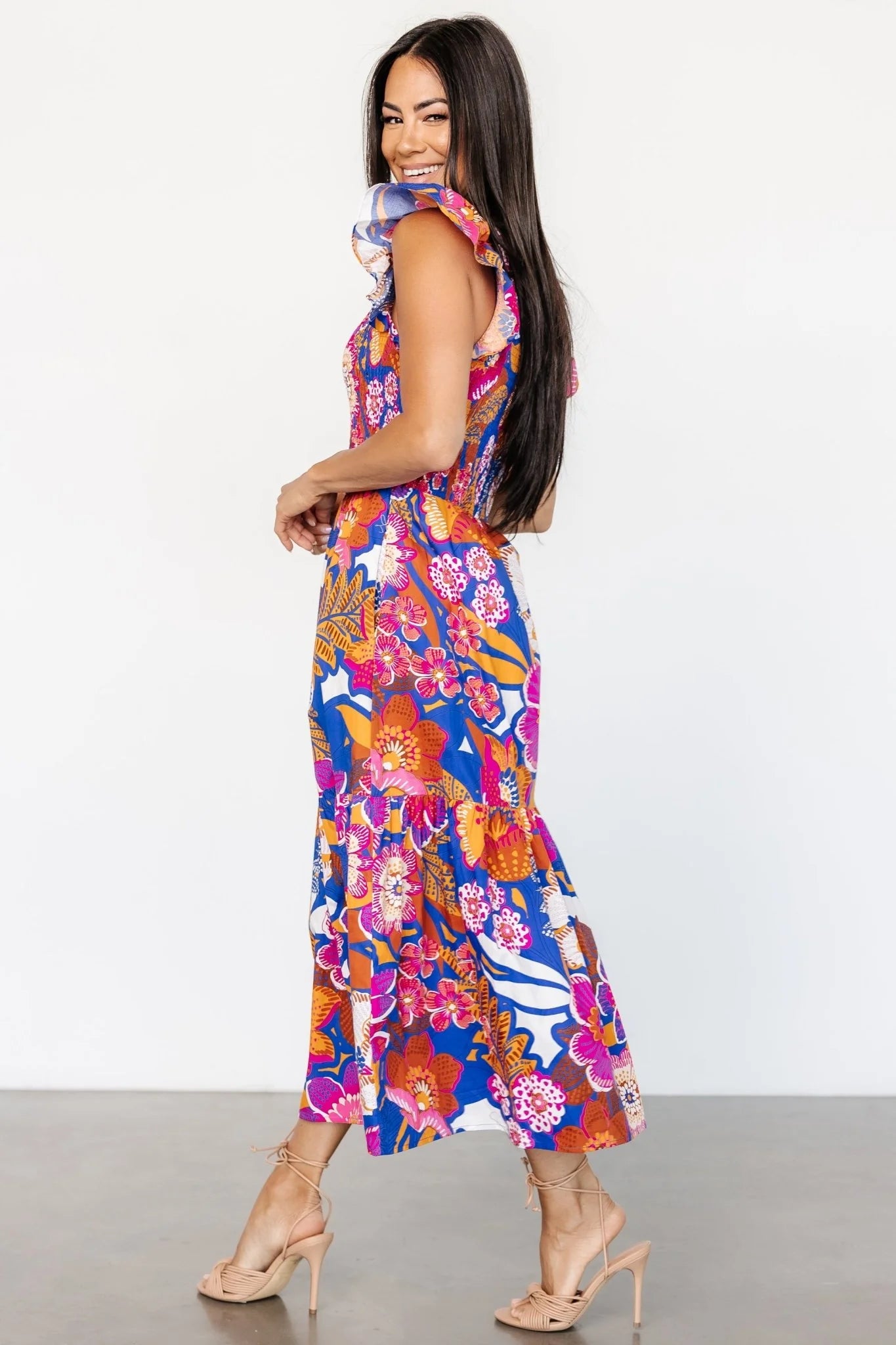 Dominique Midi Dress | Cobalt + Fuchsia Multi