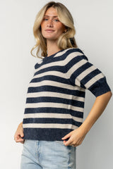 Keira Sweater Top | Navy + Ivory Stripe