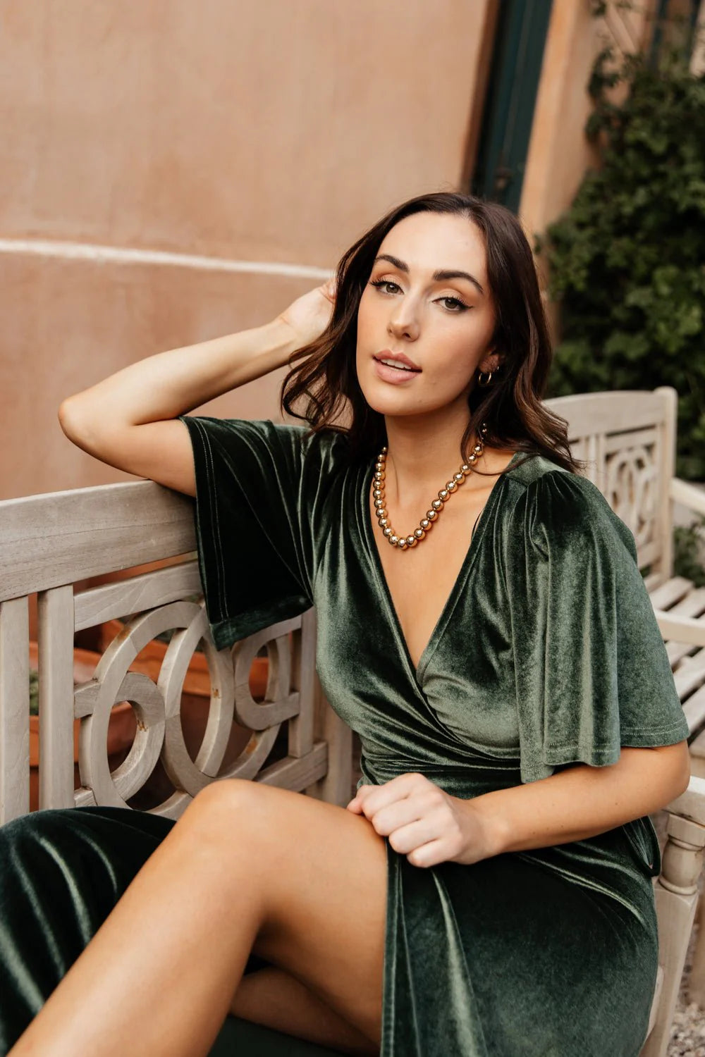 Meghan Velvet Wrap Maxi Dress | Deep Green