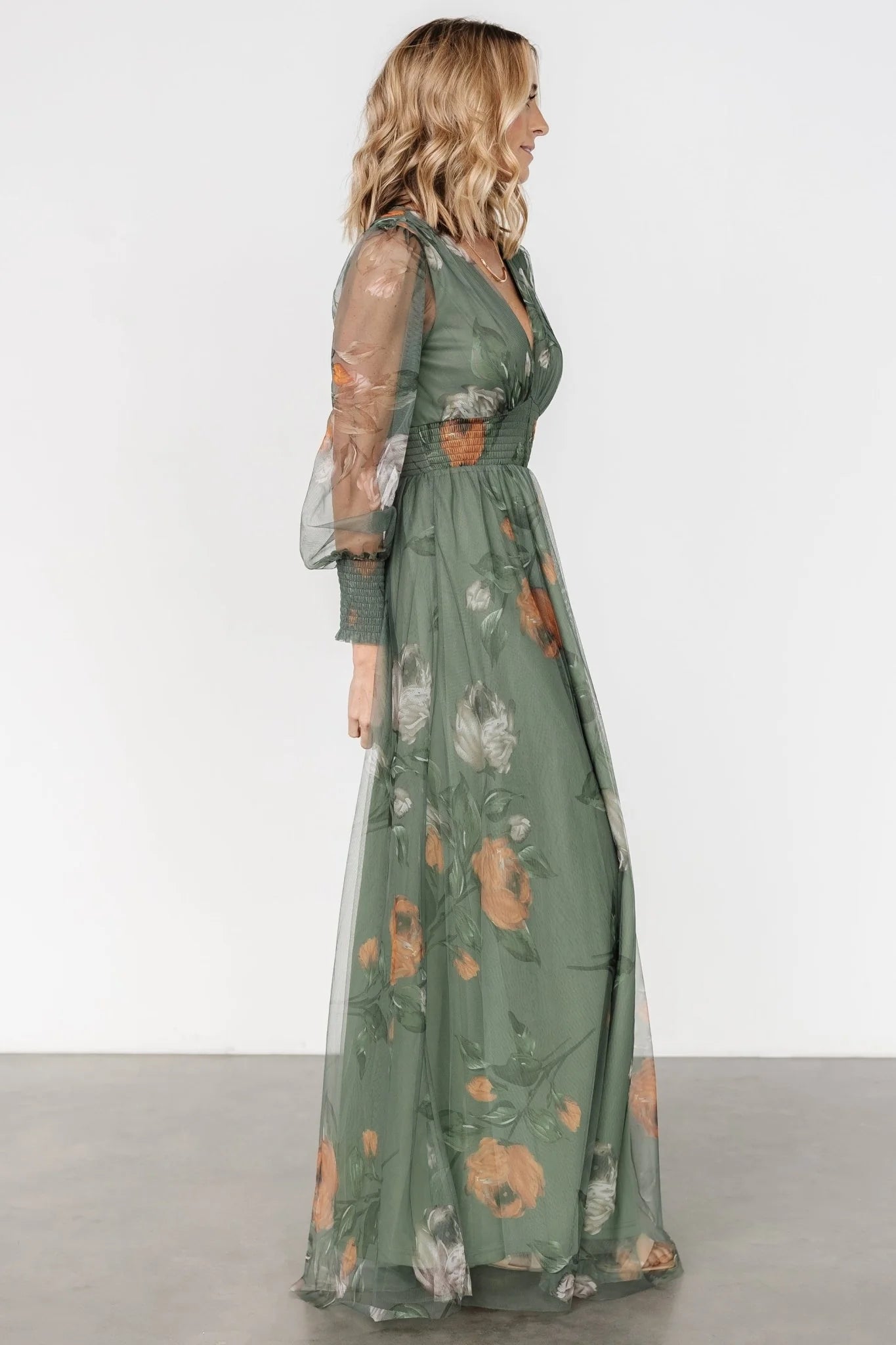 Layla Tulle Maxi Dress | Dusty Olive Floral