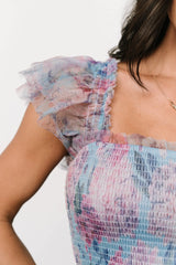 Clementine Tulle Midi Dress | Light Blue + Pink