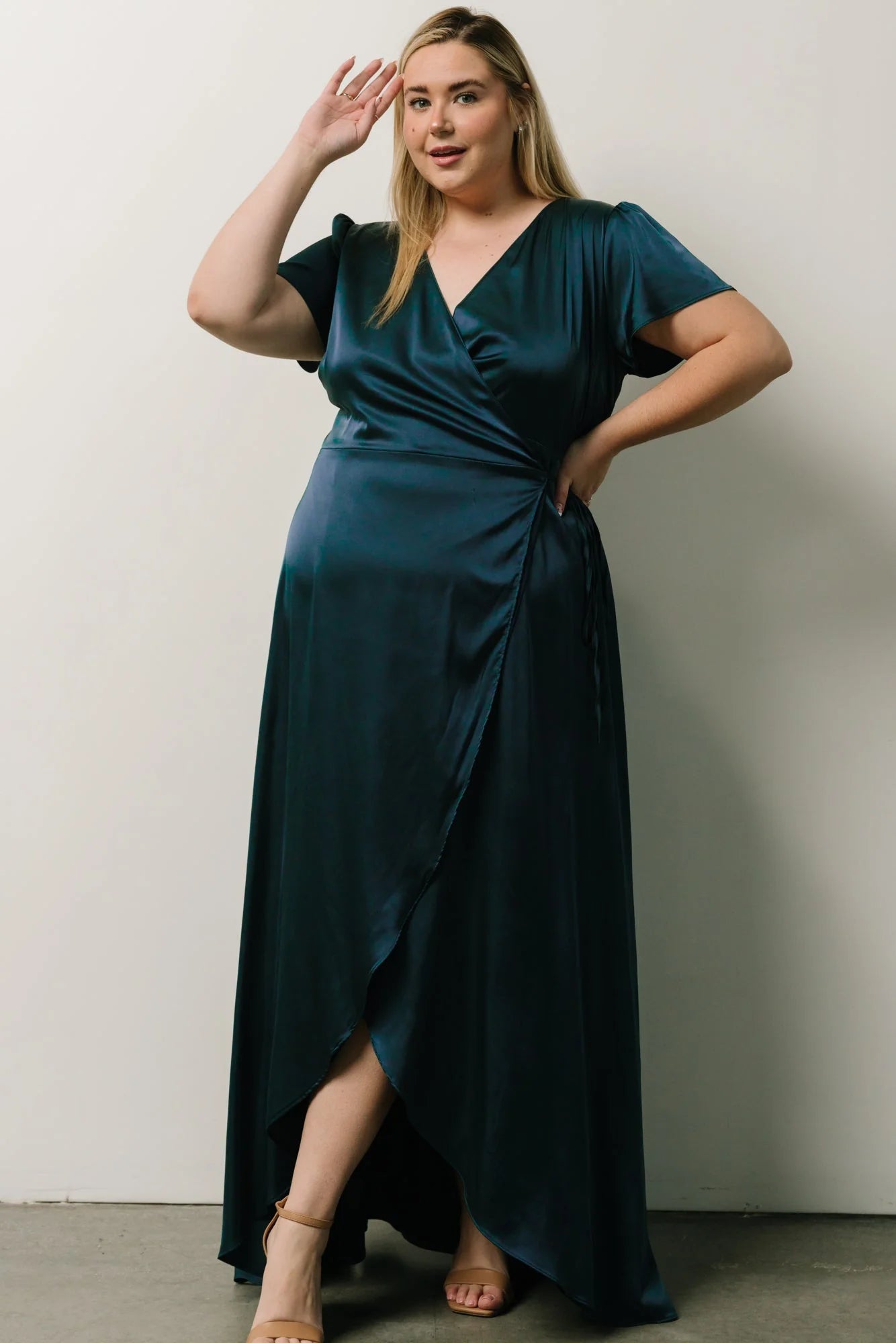 Krystal Satin Wrap Gown | Deep Blue