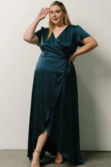 Krystal Satin Wrap Gown | Deep Blue