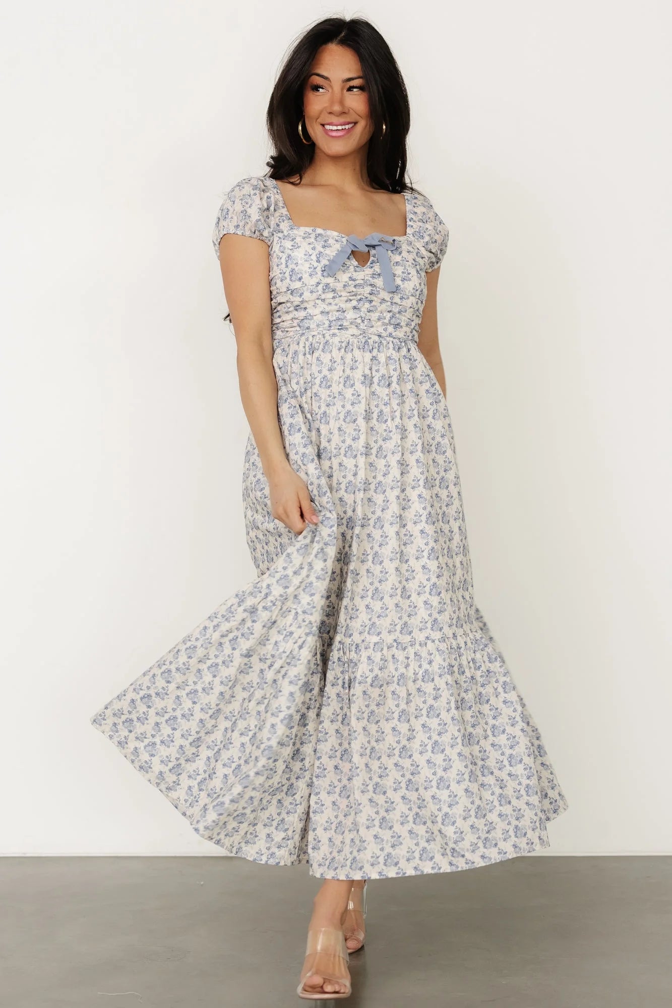 Haven Bow Dress | Ivory + Blue Floral
