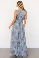 Kamila Tulle Maxi Dress | Dusty Blue Floral