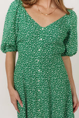 Elisabeth Button Dress | Green Floral