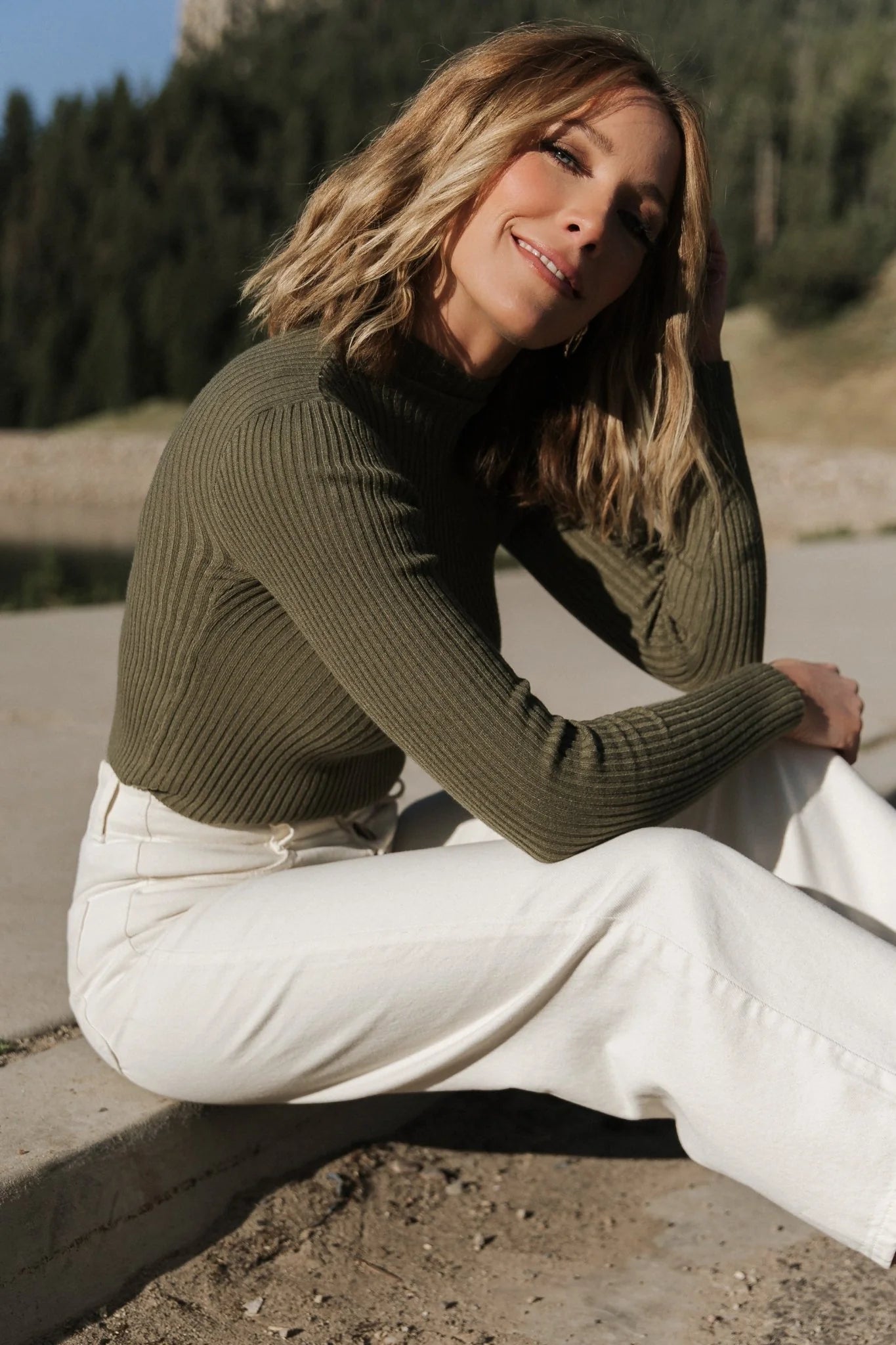 Ari Ribbed Long Sleeve Top | Olive