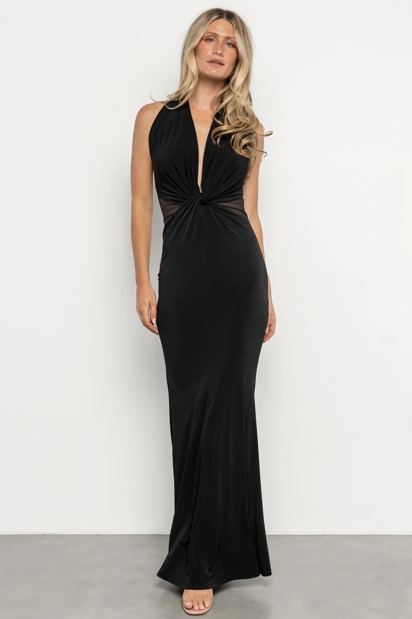 Roma Deep V Halter Gown | Black